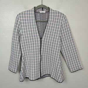 Scanlan Theodore Houndstooth Knit Blazer Womens Large White Pink Zip Up Preppy‎